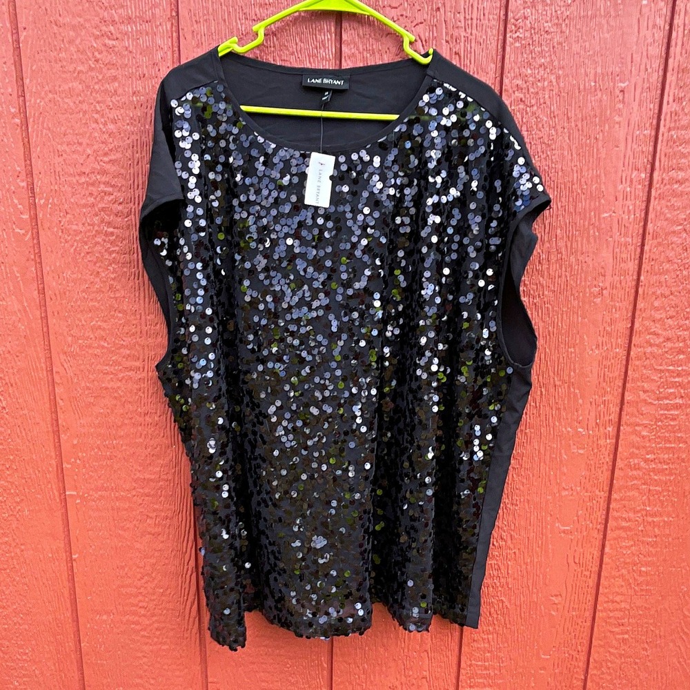 Lane Bryant Women Black Sequin Scoop Neck Sleeveless Top Plus Size 24 NWT